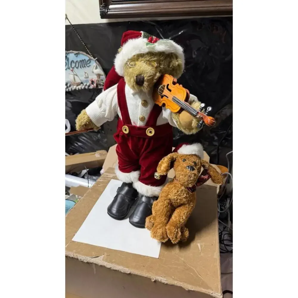 Holiday Elegance Christmas Bear Couple 22” Plush Figurines w Dogs Decor‎